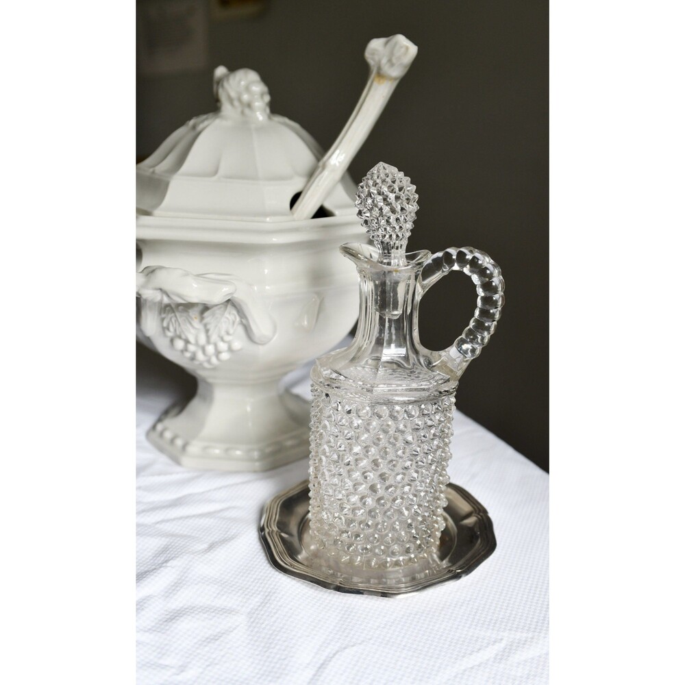 Vintage Hobnail Glass Cruet: Early American Glass Vinegar, Salad Dressing Jar